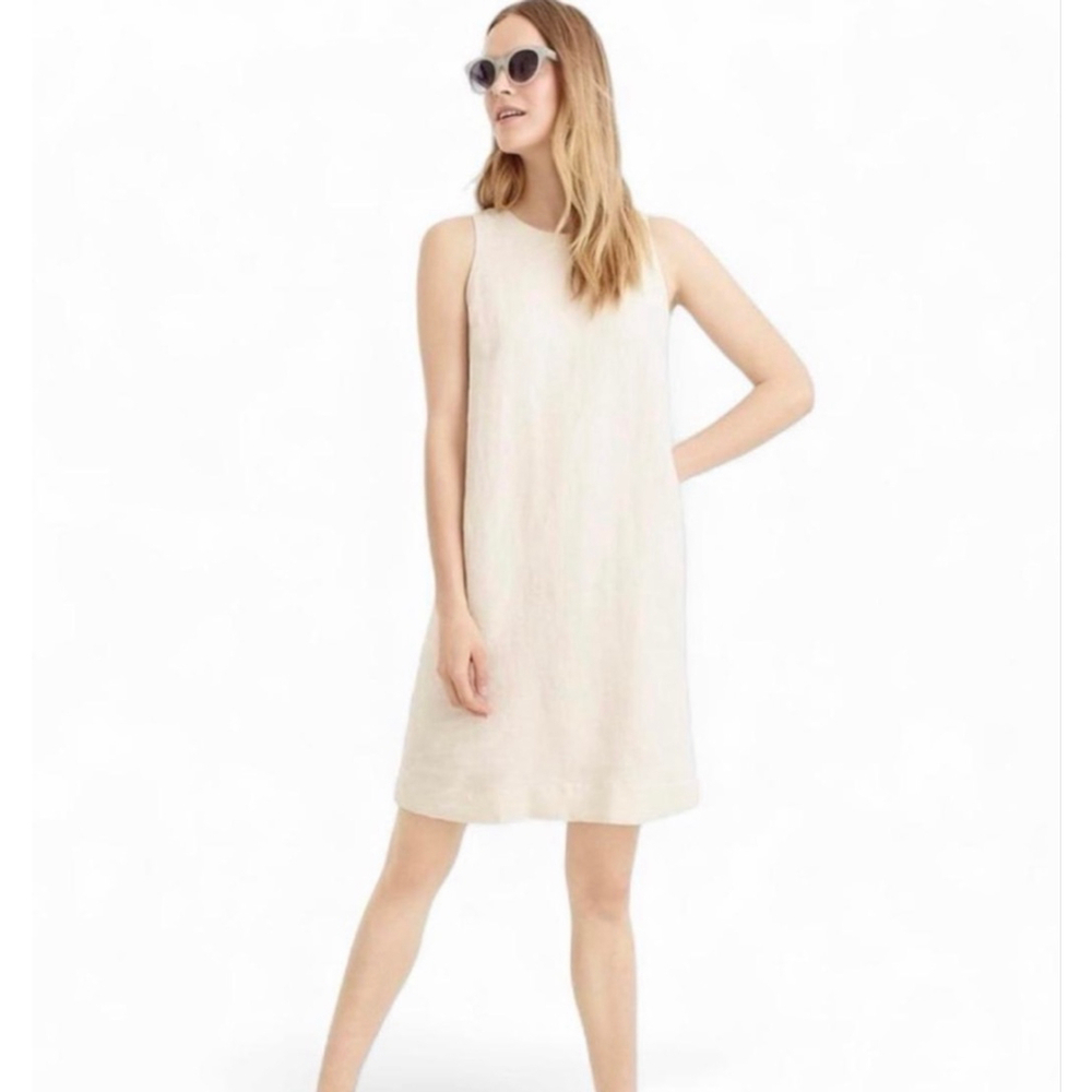 J.CREW Beige Linen Blend Sleeveless Shift Dress Size 8 NEW with tags